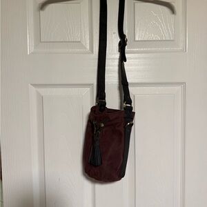Bird Trouble Burgundy and Black small bucket bag